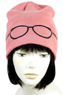 Glasses Embroidered Fine Knit Beanie-H1796-INDI PINK